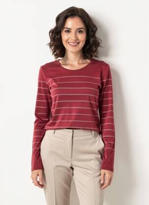 Tricou mâneci lungi mâneci lungi roșu C'EST BEAU LA VIE femeie