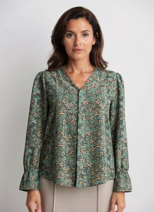 Bluză imprimeu floral mâneci lungi verde C'EST BEAU LA VIE femeie