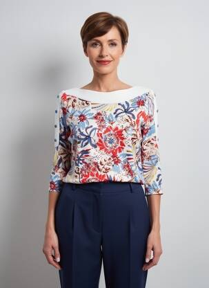 Tricou mâneci 3/4 mâneci 3/4 albastru FRANCE RIVOIRE femeie