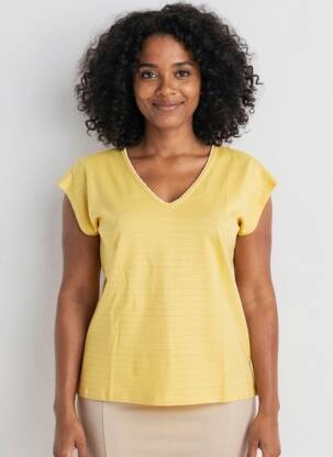 Tricou guler în v mâneci scurte galben C'EST BEAU LA VIE femeie