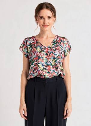 Bluză imprimeu floral mâneci scurte roșu C'EST BEAU LA VIE femme