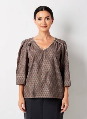 Bluză țesătură poplin mâneci 3/4 negru C'EST BEAU LA VIE femeie