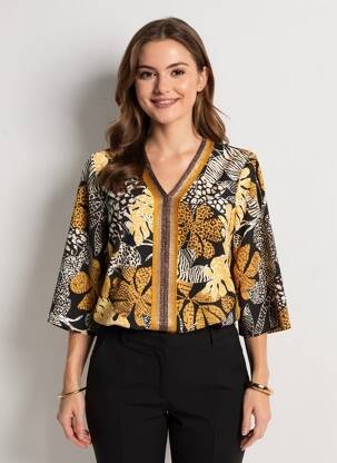 Top imprimeu fantezie mâneci 3/4 galben DIANE LAURY femme