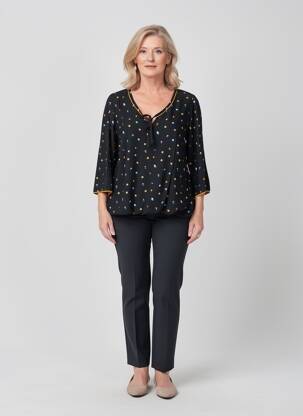 Bluză țesătură poplin mâneci 3/4 negru TELMAIL femeie