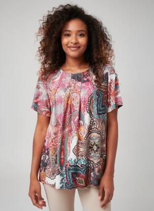 Tricou imprimeu fantezie mâneci scurte roz PLURIELLES femeie