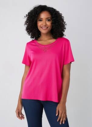 Tricou elasticitate mâneci scurte roz FRANCE RIVOIRE femeie