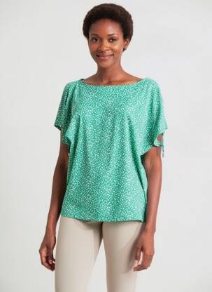 Tricou croială dreaptă mâneci scurte verde MARBLE femeie