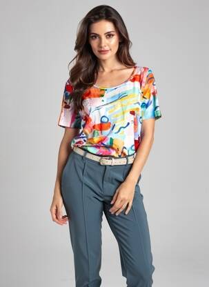 Tricou imprimeu fantezie mâneci scurte albastru FRANCE RIVOIRE femeie