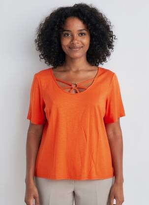Tricou elasticitate mâneci scurte portocalie TELMAIL femeie