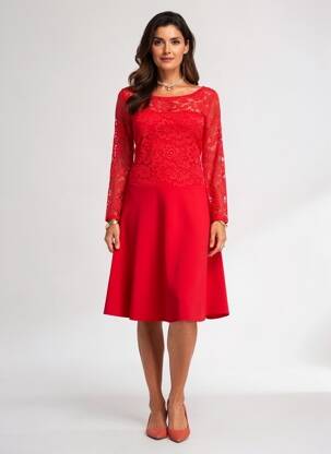 Rochie midi mâneci lungi mâneci lungi roșu CHARMING GIRL femeie