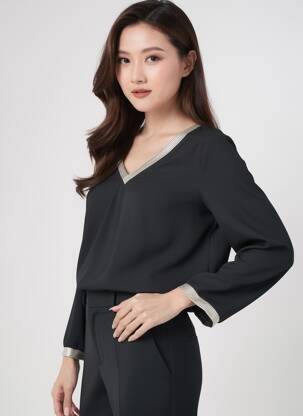 Top mâneci lungi mâneci lungi negru CHARMING GIRL femeie