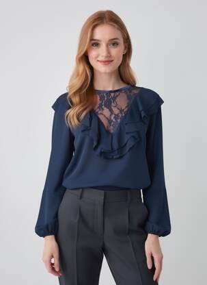 Bluză guler rotund mâneci lungi albastru CHARMING GIRL femeie