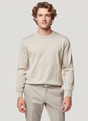 Pulover guler rotund mâneci lungi bej JACK & JONES bărbat