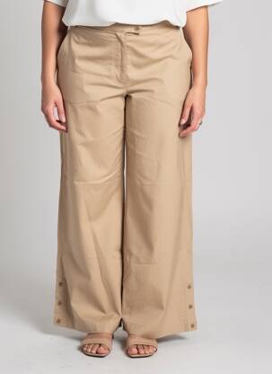 Pantalon drept închidere cu fermoar sub clapetă cu nasturi bej SESSUN femeie
