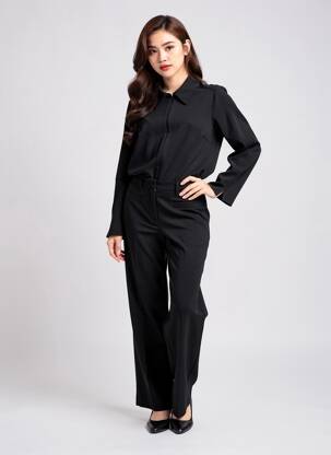 Salopetă-pantalon guler de bluză mâneci lungi negru BA&SH femeie