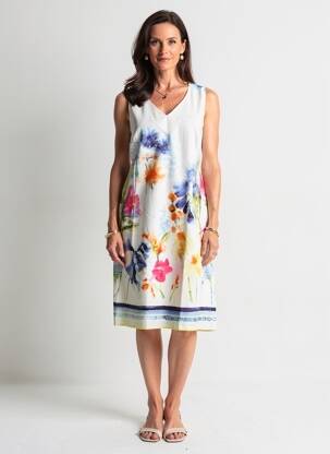 Rochie midi imprimeu fantezie fără mâneci alb JEAN DELFIN femeie