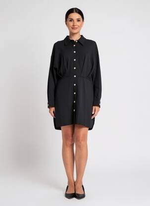 Rochie scurtă croială fluidă mâneci lungi negru LAURE + MAX femeie