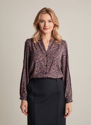 Cămașă imprimeu floral mâneci lungi negru GRACE & MILA femeie