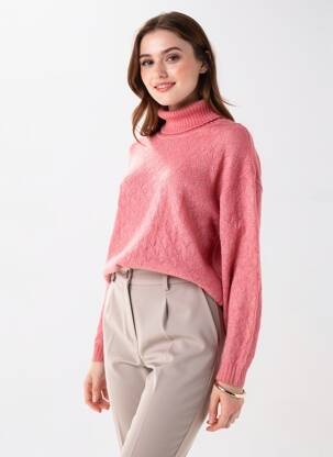 Pulover cu guler înalt țesătură moale și aerisită mâneci lungi roz JENSEN femeie