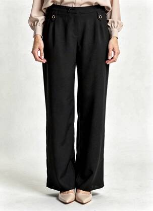 Pantalon drept țesătură poplin mărime normală negru JUMFIL femeie