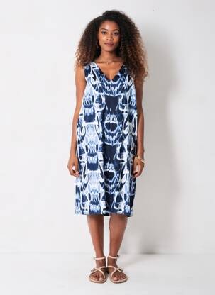 Rochie midi imprimeu fantezie fără mâneci albastru JUMFIL femeie
