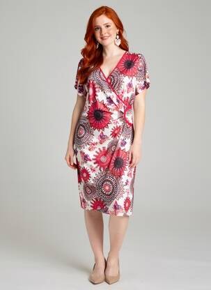 Rochie midi imprimeu floral mâneci scurte roz JUMFIL femeie