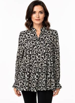 Bluză imprimeu floral mâneci lungi negru QUATTRO femeie