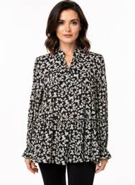 Bluză imprimeu floral mâneci lungi negru QUATTRO femme