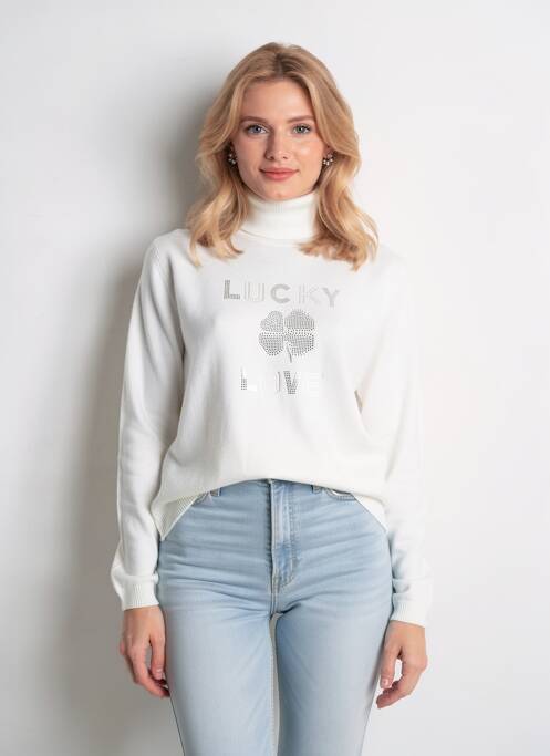 Pulover cu guler înalt croială cambrată mâneci lungi alb FUEGO WOMAN femme