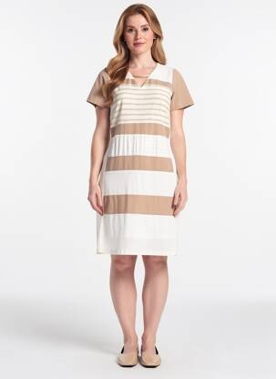 Rochie midi imprimeu fantezie mâneci scurte bej JUMFIL femeie