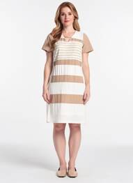 Rochie midi imprimeu fantezie mâneci scurte bej JUMFIL femeie