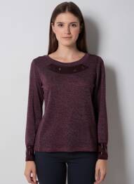Pulover guler rotund mâneci lungi violet QUATTRO femme