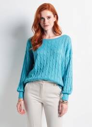 Pulover guler rotund mâneci lungi albastru QUATTRO femme