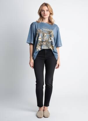 Tricou imprimeu fantezie mâneci scurte albastru ROSE GARDEN femeie