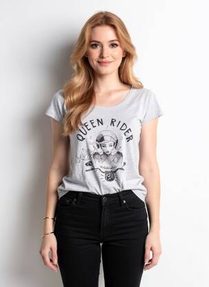 Tricou imprimeu fantezie mâneci scurte gri D73 femeie