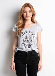 Tricou imprimeu fantezie mâneci scurte gri D73 femeie