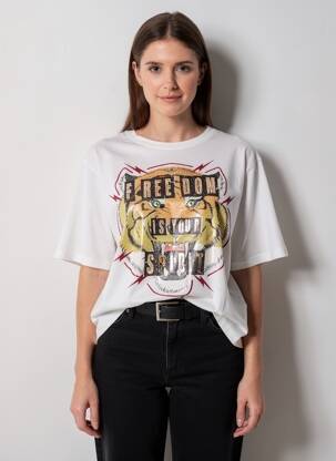 Tricou croială dreaptă mâneci scurte alb ROSE GARDEN femeie