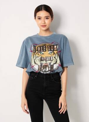 Tricou croială dreaptă mâneci scurte albastru ROSE GARDEN femeie