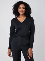 Pulover guler în v mâneci lungi negru SCORZZO femme