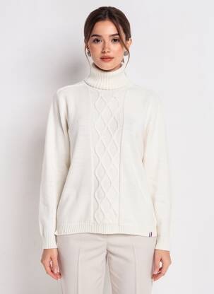 Pulover cu guler înalt elasticitate mâneci lungi bej PULL & MAILLE femeie