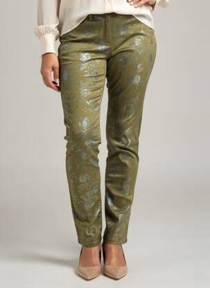 Pantalon slim talie elastică mărime normală verde QUATRE VINGT JOURS femeie