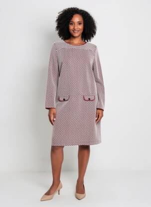 Rochie midi imprimeu fantezie mâneci lungi roșu SENORETTA femeie