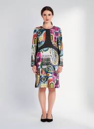 Rochie midi imprimeu fantezie mâneci lungi negru OLIVIER PHILIPS femme