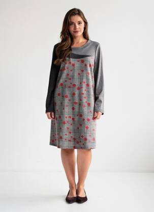 Rochie midi imprimeu fantezie mâneci lungi gri SISTTER femeie