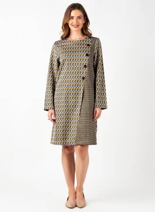 Rochie midi imprimeu fantezie mâneci lungi gri SISTTER femeie