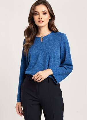 Pulover croială cambrată mâneci lungi albastru GEVANA femeie