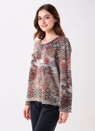 Pulover guler rotund mâneci lungi maro KALISSON femme
