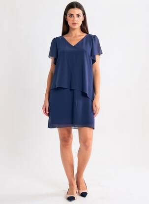 Rochie midi țesătură crep mâneci scurte albastru TINTA femme