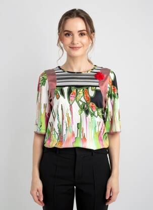 Tricou imprimeu fantezie mâneci scurte negru OLIVIER PHILIPS femme
