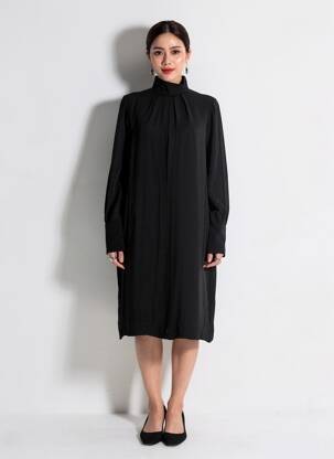 Rochie midi croială fluidă mâneci lungi negru CHLOE femeie